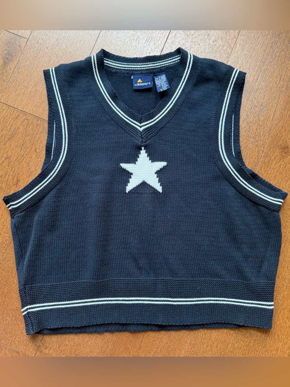Navy Star Knit Sweater Vest with White Trim